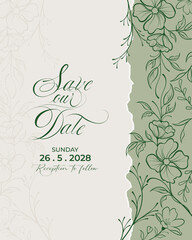 Modern and elegant save the date wedding invitation with floral decoration