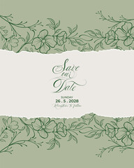 Modern and elegant save the date wedding invitation with torn paper edges