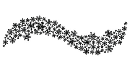 Abstract wavy pattern formed by numerous small black snowflakes on a white background