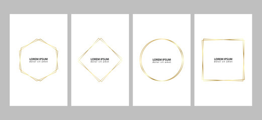Golden Geometric Frame Poster Set Minimal Luxury Line Art Templates