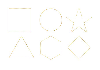Golden geometric shapes set luxury outline icons