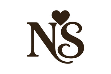 The initials N and S are elegantly intertwined with a small heart symbol placed above the letter N.