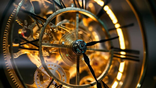Close-Up Clock Internal Mechanisms Intricate Precise Soft Glow