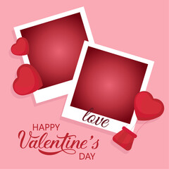 Happy Valentine's Day romantic card photo frame with red heart hot air balloon vibrant design