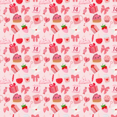 Valentine's day cute pink elements pattern presents bow champagne glass heart romantic vibes