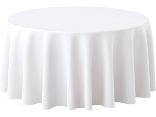 Round white tablecloth isolated on transparent background, perfect for event and wedding visuals..