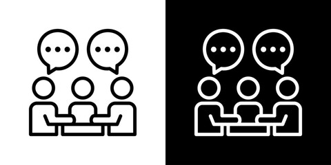 Meeting Icon Set. Clean Line Design With Light And Dark Versions For Versatile Use. 