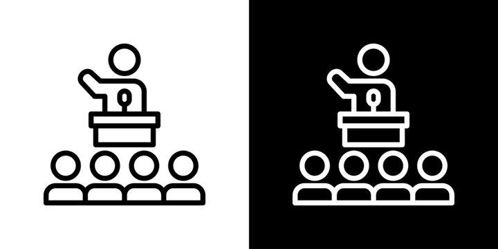 Seminar Icon Set. Clean Line Design With Light And Dark Versions For Versatile Use. 