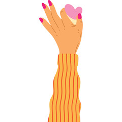 Female Hand With Pink Fingernails Gently Holds A Pink Heart Shaped Object Against A Transparent Background