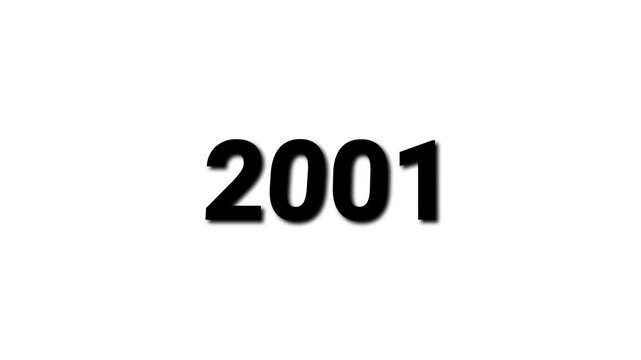 The number 2001 displayed in bold black font with a subtle shadow on a white background year numeral