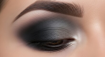 Close-up of smokey eye makeup with thick eyebrows