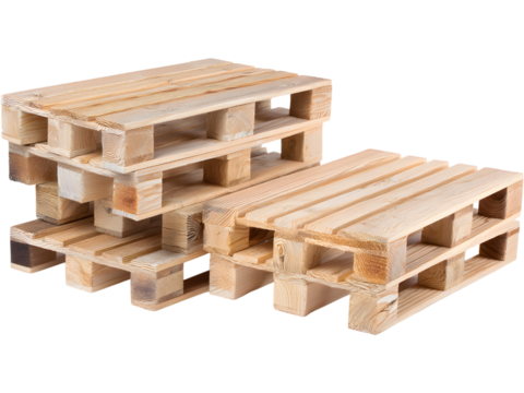 Wooden pallets isolated on transparent background, perfect for warehouse, shipping, and logistics visuals..
