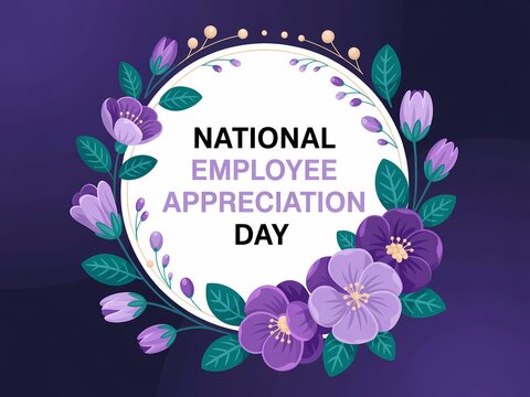 Celebrate national employee appreciation day with floral wreath and festive text - Powered by Adobe