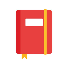 Red notebook with yellow elastic band and bookmark, simple flat icon, isolated on white background isolated on white background, Vector