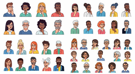 Diverse people thinking headshot collection