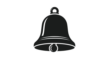 Simple black silhouette of a classic bell with a clapper isolated on a white background