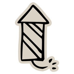 Rocket firework scrapbook, doodle, sticker, collage, icon, hand-drawn vector: new year, celebration, party, festival, event, explosion, illustration for greeting, invitation, anniversary, background