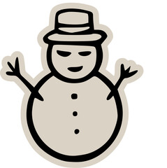 Hand Drawn Scrapbook Doodle Snowman Icon Sticker: Minimalist Vector Illustration of Winter Character with Hat for Christmas, Holiday, and Seasonal Decoration Design