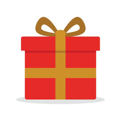 Red gift box with golden ribbon and bow icon, isolated flat vector illustration isolated on white background, Vector