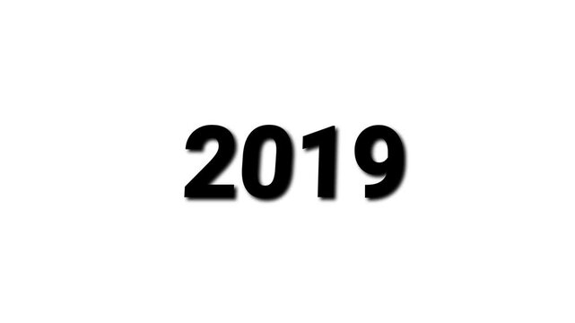 Black bold numeral 2019 with a subtle shadow on a white background year number