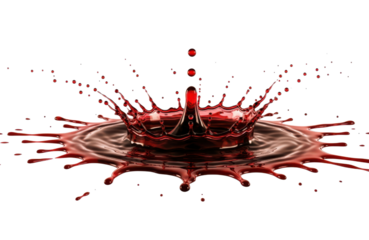 Red liquid splash crown formation with droplets