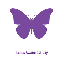 Purple butterfly silhouette for lupus awareness day and support graphics isolated on white background, Vector
