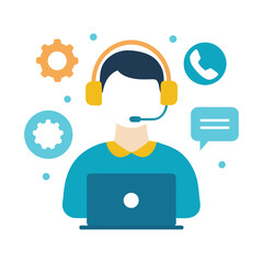 Business man with speech bubble icon for social network communication and cloud technology concept