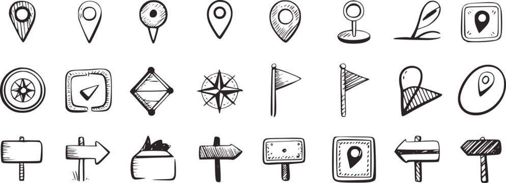 Location markers compasses flags signs vector