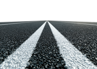 Asphalt road ahead, with stark white lines vanishing