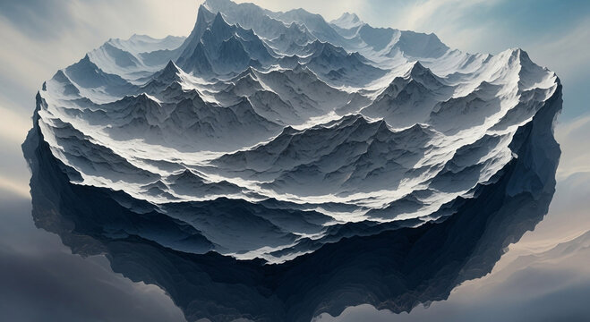 Aerial view of a snowcovered mountain range floating in the sky above clouds - Powered by Adobe