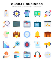Vector Global Business types icon set in Flat style. vector illustration.