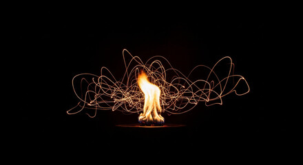 Burning flame with light trails in the dark for abstract background