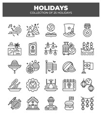 Collection of 25 Holidays. Festive Icons for Celebrations