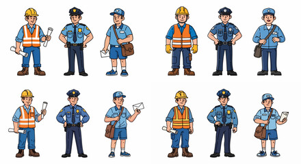 Fototapeta premium Various professions set of workers with transparent background