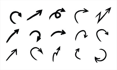 Collection of hand drawn arrow icons showing different directions and styles
