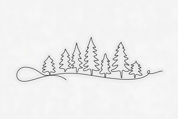 Minimalist Continuous Line Drawing of Evergreen Trees in Serene Formation (30 Characters)