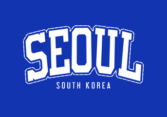 Retro college varsity typography Seoul south korea slogan with grunge effect for jersey, t-shirt, or wall art design - Vector