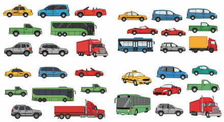 Naklejka premium Various vehicles collection in colorful flat style