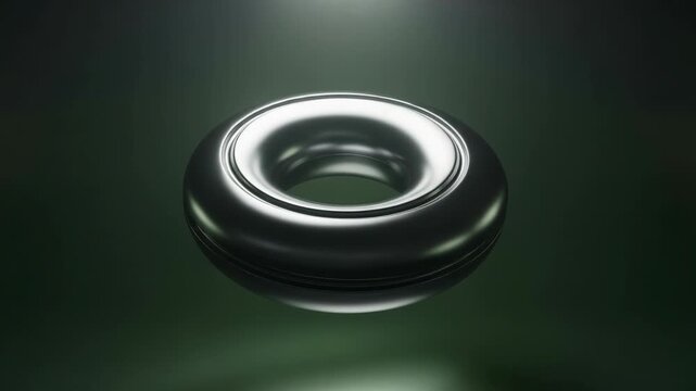 Abstract metallic torus shape with a dark background