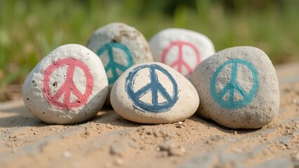 World Peace Day peace sign painted rocks