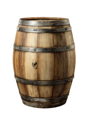 Obraz premium Rustic wooden barrel with metal hoops, isolated