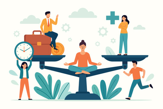Stylized modern illustration symbolizing mindfulness, productivity, and life equilibrium