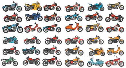 Fototapeta premium Various motorcycles collection in colorful style