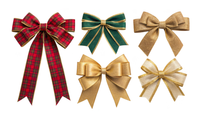 Diverse collection of decorative bows, perfect for gift embellishments isolated on transparent background