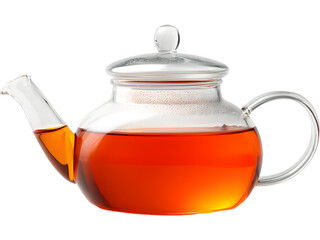 Transparent teapot with hot black tea isolated on transparent background, representing warmth and relaxation.
