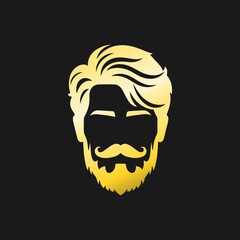 Golden Man Silhouette with Modern Hairstyle Beard and Mustache Icon Logo Design