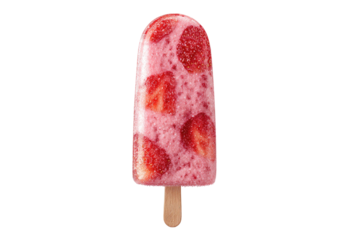 Strawberry fruit popsicle with a wooden stick, isolated