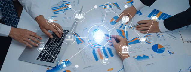 A complete cybersecurity system concept. Providing network protection for online banking, cloud...