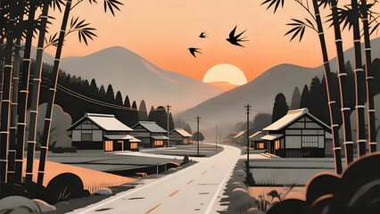 Obraz premium Sunset on the village 