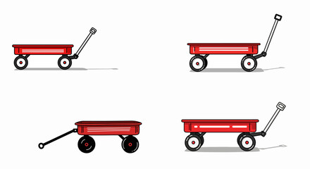 Red children's wagon set with shadows © Pandaman1102